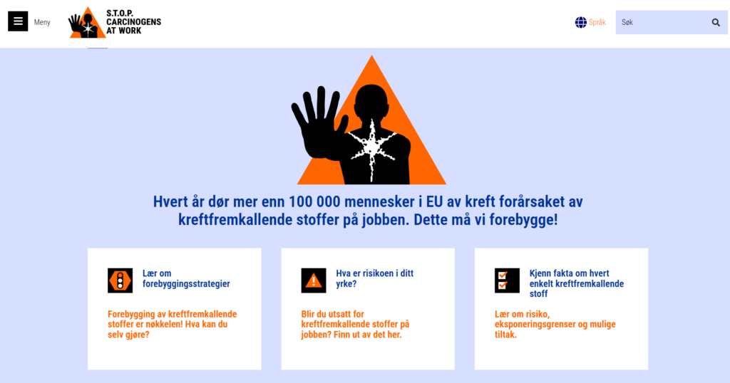 Utklippsbilde fra det nye nettstedet hvor man finne informasjon om kreftfremkallende stoffer